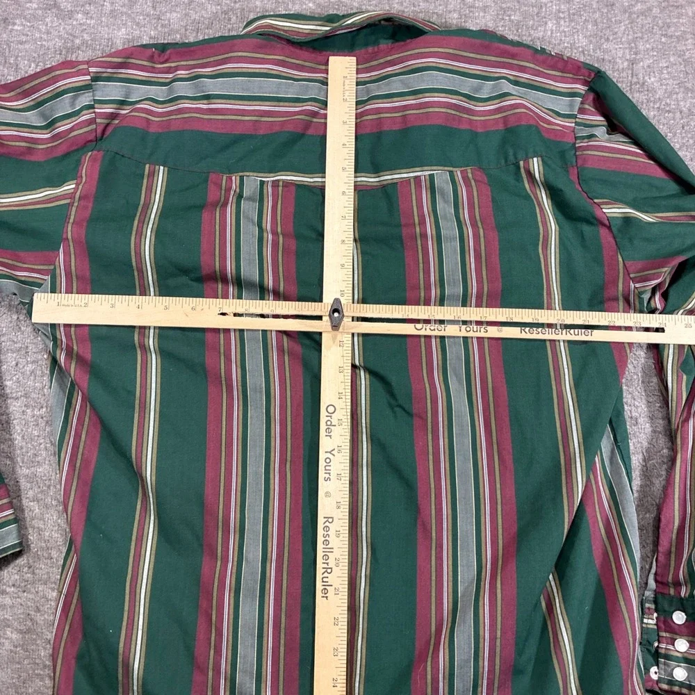 Salmon River Traders Western Shirt Mens XL Green Vintage Striped Pearl Snap - Picture 5 of 8